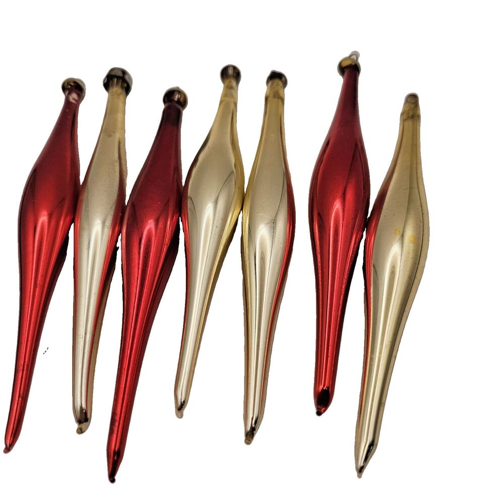 Antique Mercury 7 Teardrop Ornaments Gold and Red 6 Inches, Set of 7*